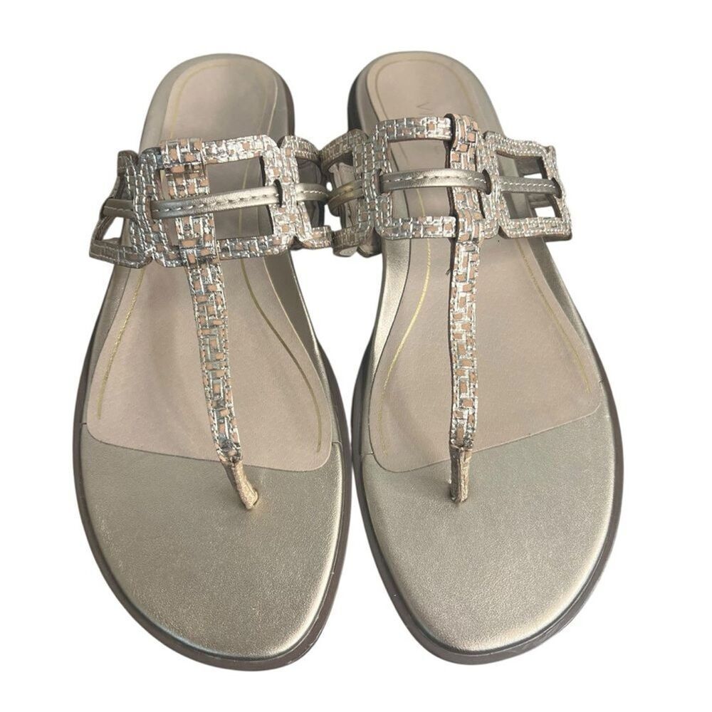 Vionic Alvana Arch Support Sandals size 9.5M Gold Thong Flat Slide Comfort Shoes